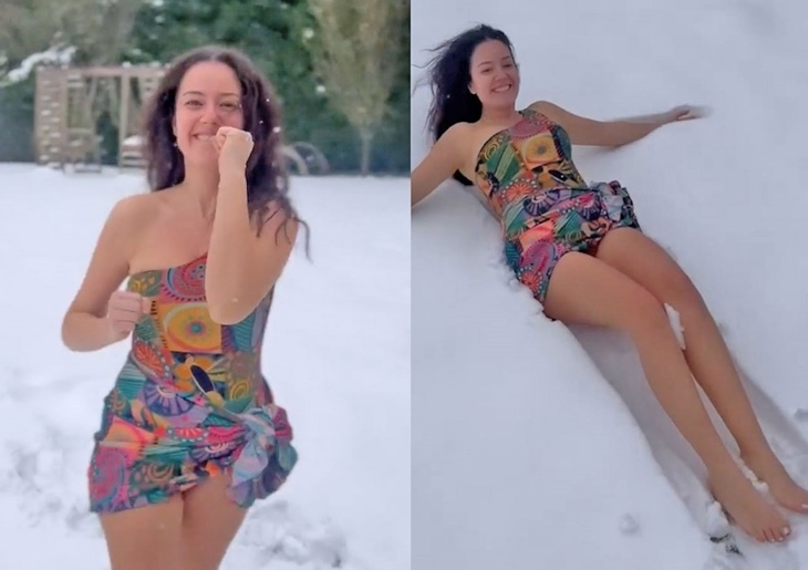 Pelin Akil mayoyla karlara atladı!