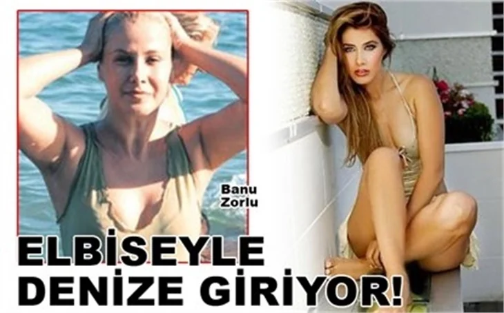 ELBİSEYLE DENİZE GİRİYOR