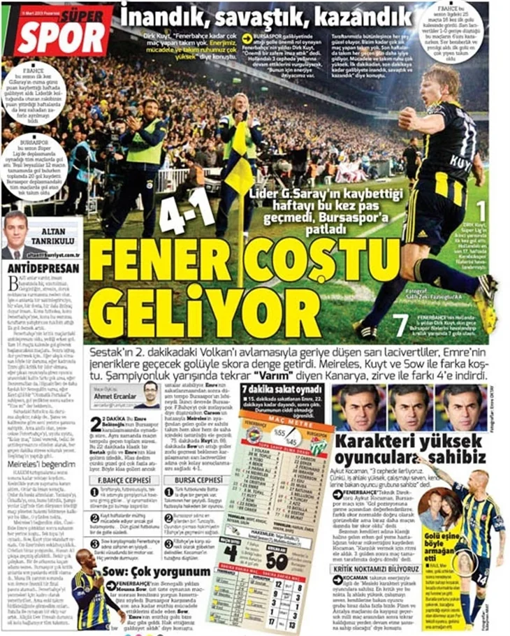 11.03.2013 - Gazetelerin spor manşetleri