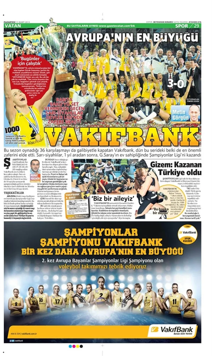 11.03.2013 - Gazetelerin spor manşetleri
