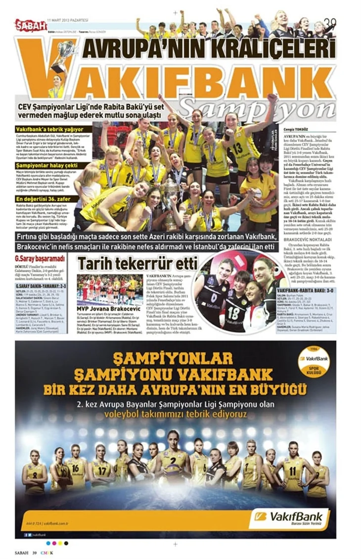11.03.2013 - Gazetelerin spor manşetleri