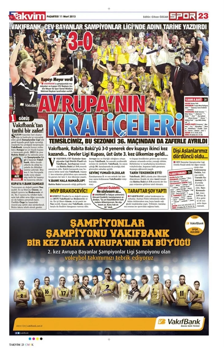 11.03.2013 - Gazetelerin spor manşetleri