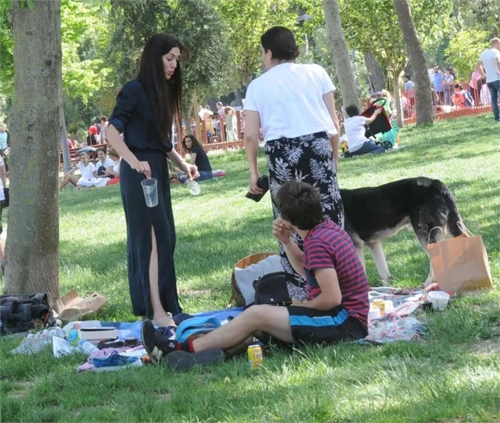 Halit Ergenç, Bergüzar Korel ve Ali Ergenç'in piknik keyfi