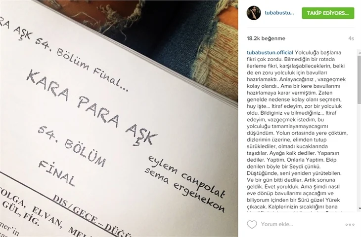 Tuba Büyüküstün'den Kara Para Aşk'a veda mesajı