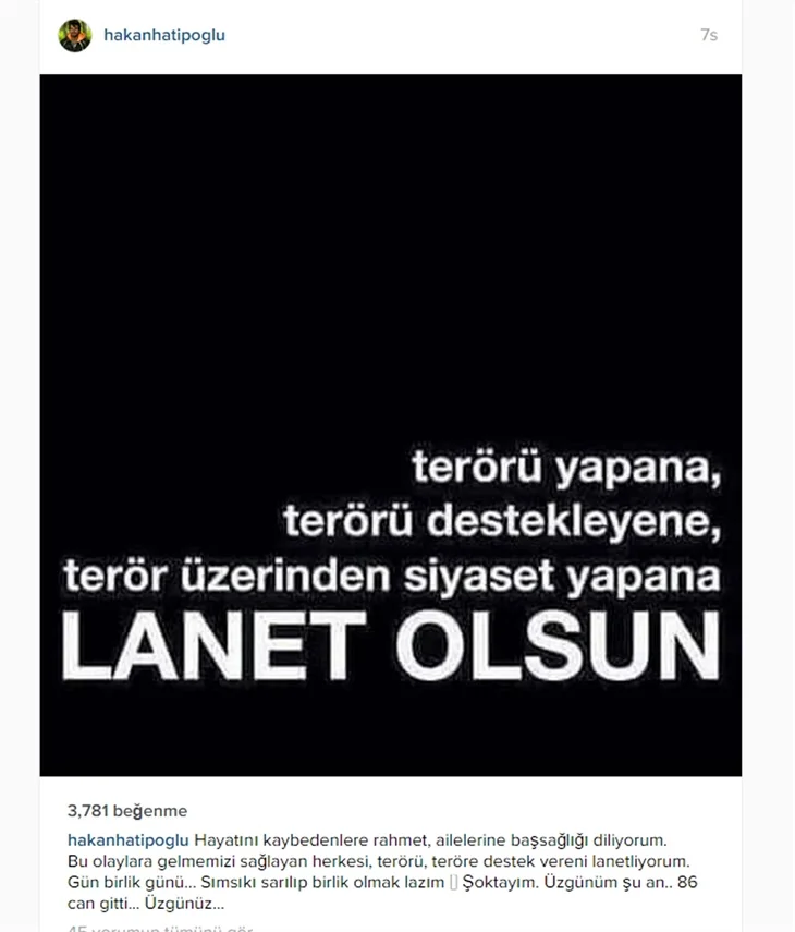 Ünlülerin Ankara'daki terör saldırısına tepkileri
