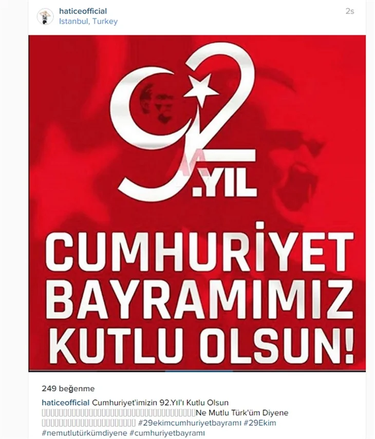 Ünlülerden 29 Ekim Cumhuriyet Bayramı paylaşımları
