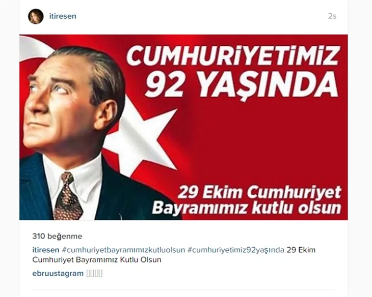 Ünlülerden 29 Ekim Cumhuriyet Bayramı paylaşımları