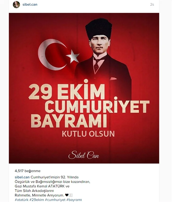 Ünlülerden 29 Ekim Cumhuriyet Bayramı paylaşımları