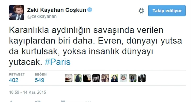 Ünlülerden Paris katliamına tepkiler