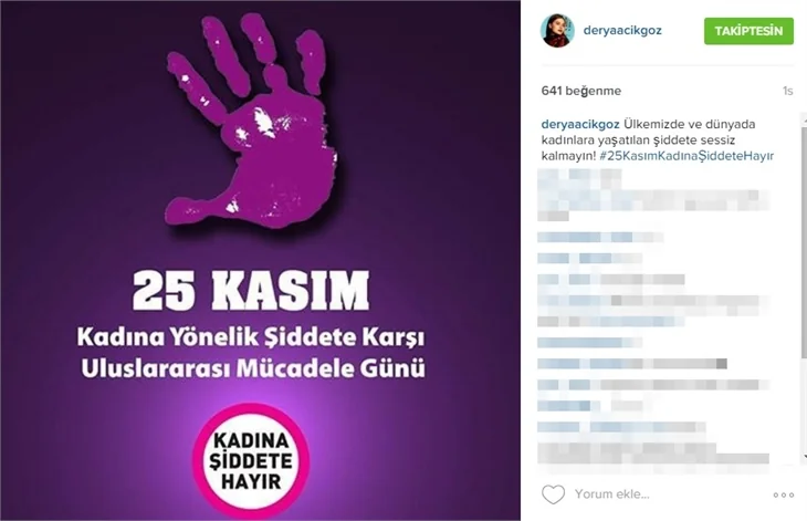 Ünlülerden 'Kadına şiddete hayır' paylaşımları!