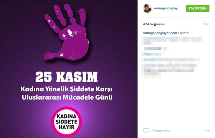 Ünlülerden 'Kadına şiddete hayır' paylaşımları!