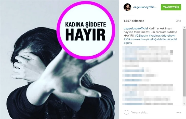 Ünlülerden 'Kadına şiddete hayır' paylaşımları!