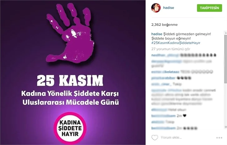 Ünlülerden 'Kadına şiddete hayır' paylaşımları!