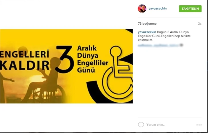 Ünlülerden 3 Aralık Engelliler Günü paylaşımı