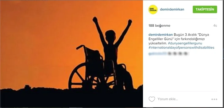 Ünlülerden 3 Aralık Engelliler Günü paylaşımı