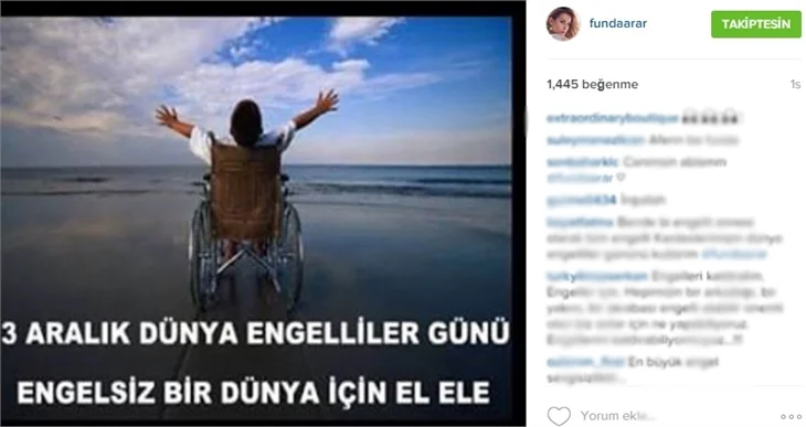 Ünlülerden 3 Aralık Engelliler Günü paylaşımı