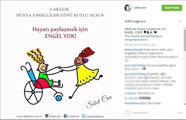 Ünlülerden 3 Aralık Engelliler Günü paylaşımı