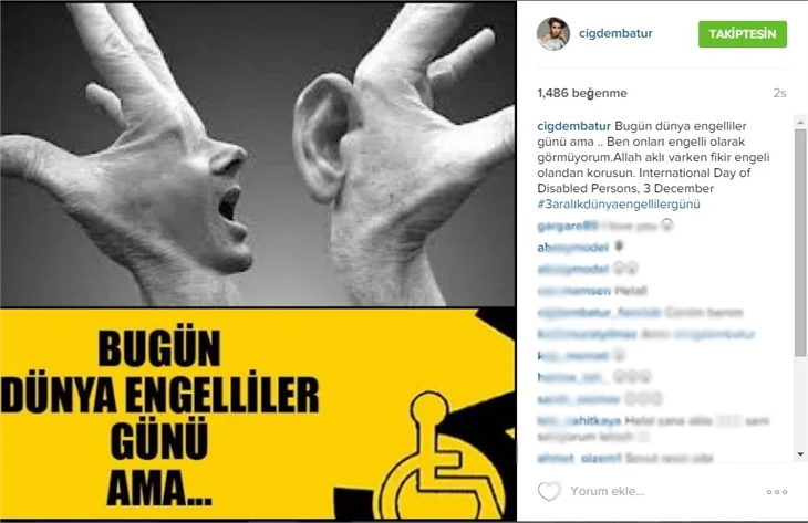 Ünlülerden 3 Aralık Engelliler Günü paylaşımı