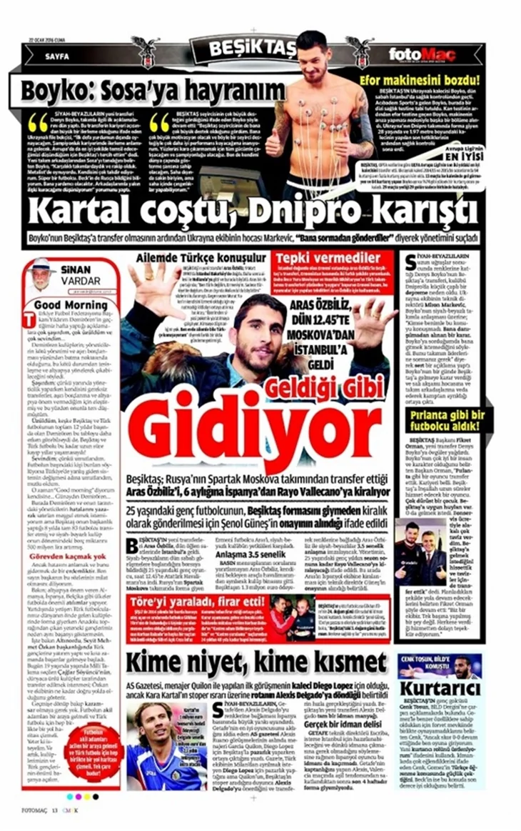 Sporun manşetleri (22 Ocak 2016)