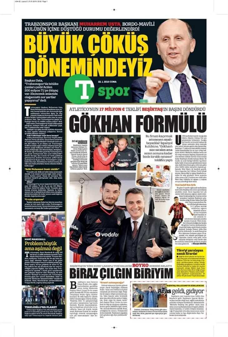 Sporun manşetleri (22 Ocak 2016)