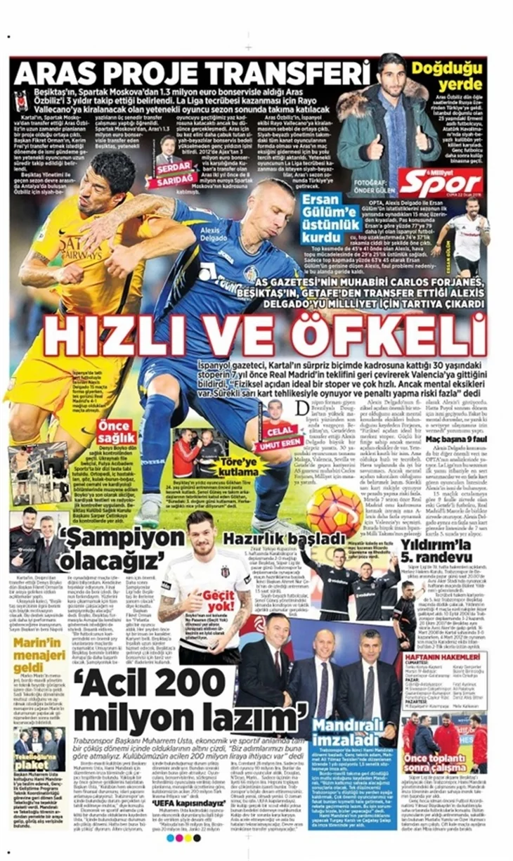 Sporun manşetleri (22 Ocak 2016)