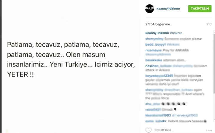 Ünlülerin Ankara'daki patlamaya tepkileri!