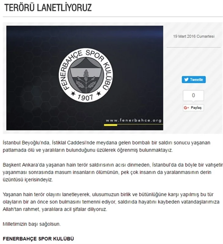 Spor dünyasından teröre lanet mesajları!