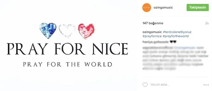 Ünlülerden Fransa Nice saldırısına tepki