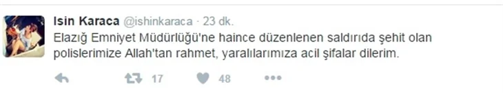 Ünlü isimlerden teröre lanet 'tweet'leri...