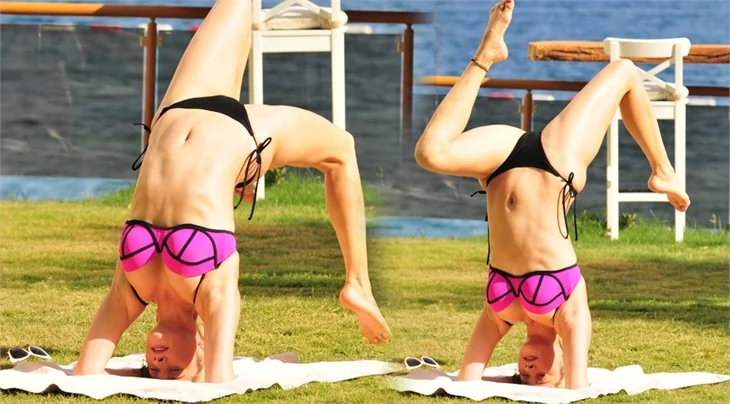 Elif Kaya konser öncesi yoga yaptı