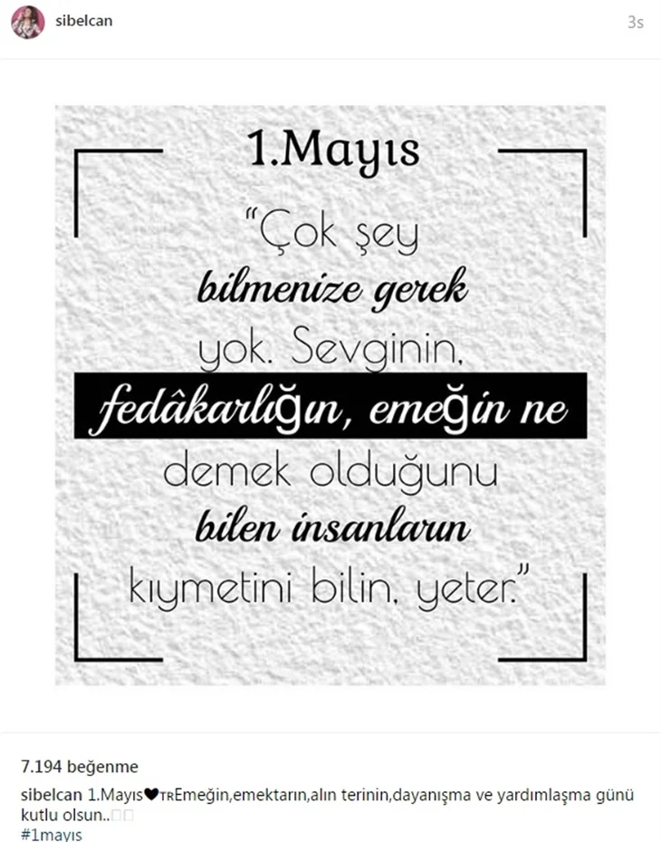 Ünlülerin 1 Mayıs paylaşımları...