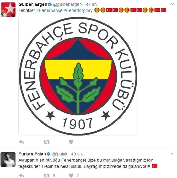 Ünlülerin Fenerbahçe ve şampiyonluk paylaşımları!