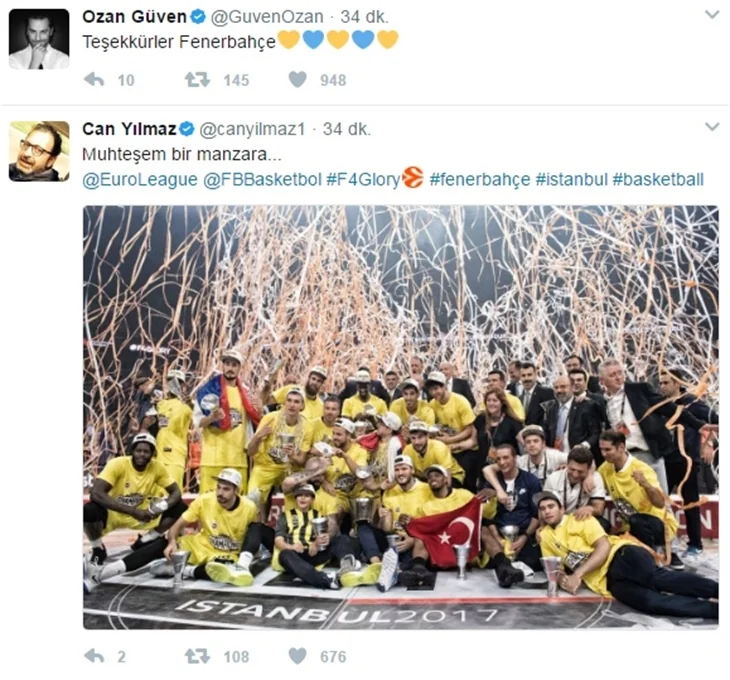 Ünlülerin Fenerbahçe ve şampiyonluk paylaşımları!
