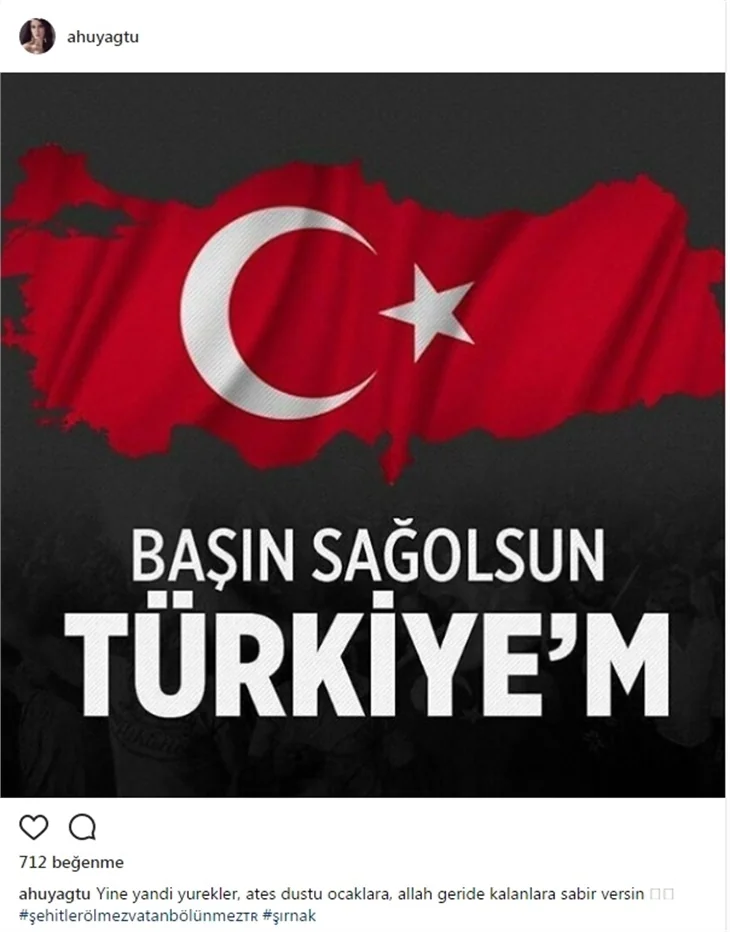 Ünlülerin Şırnak Şehitleri için paylaştıkları