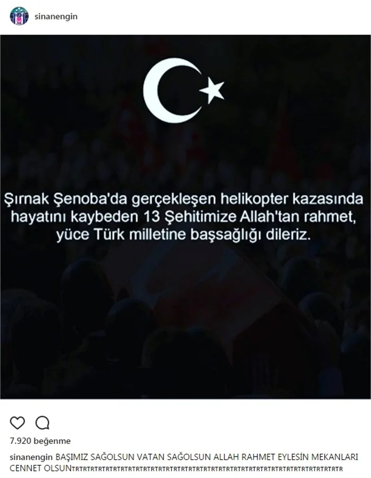 Ünlülerin Şırnak Şehitleri için paylaştıkları