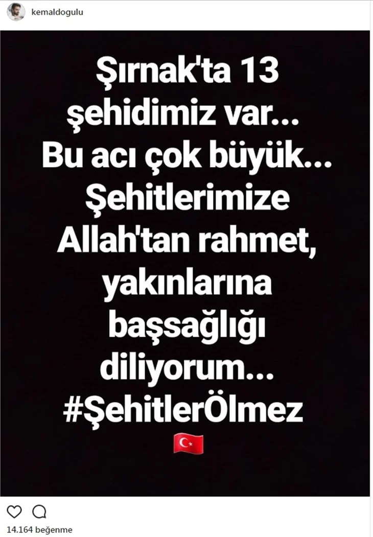 Ünlülerin Şırnak Şehitleri için paylaştıkları
