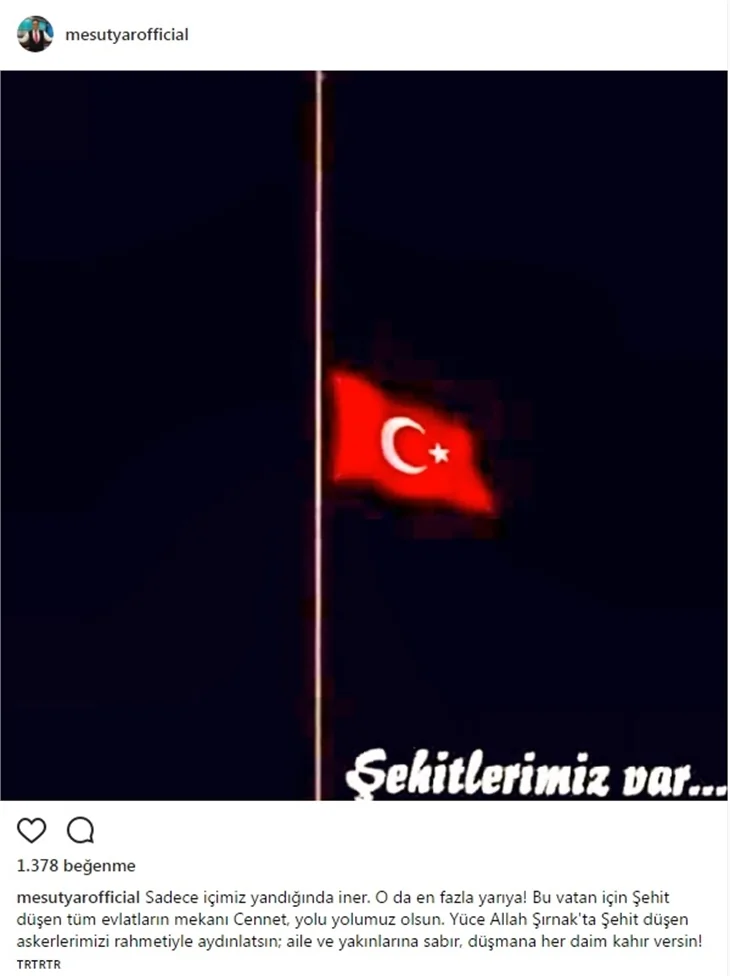 Ünlülerin Şırnak Şehitleri için paylaştıkları