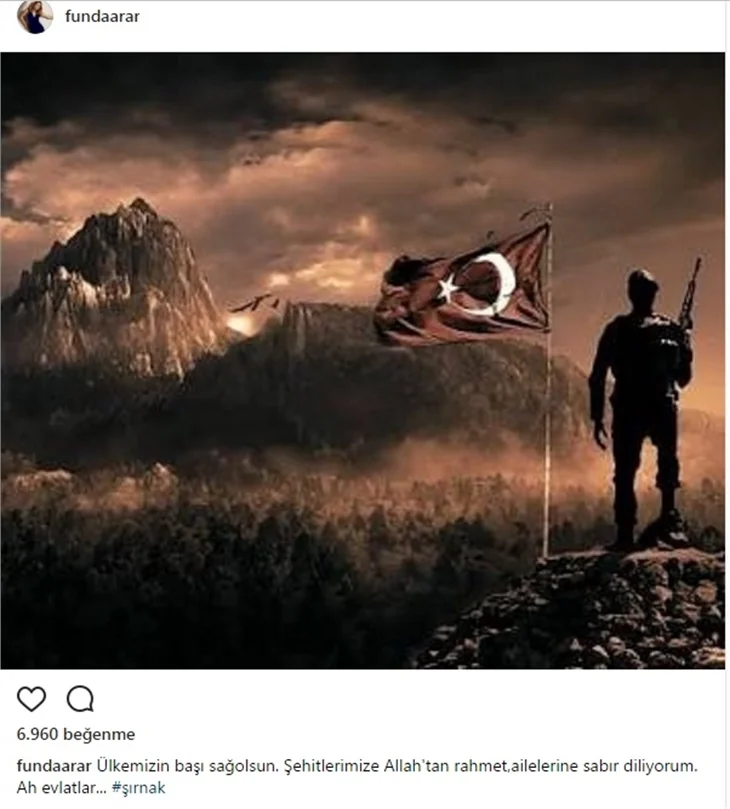 Ünlülerin Şırnak Şehitleri için paylaştıkları