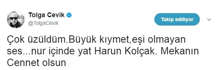 Ünlülerin Harun Kolçak üzüntüsü!