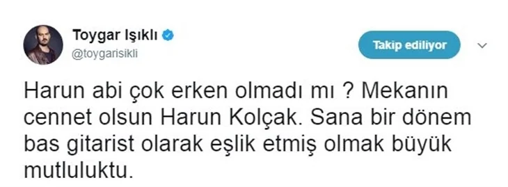 Ünlülerin Harun Kolçak üzüntüsü!