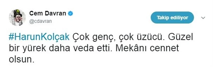 Ünlülerin Harun Kolçak üzüntüsü!