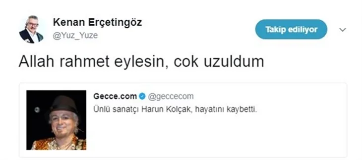 Ünlülerin Harun Kolçak üzüntüsü!