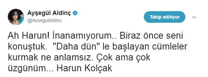 Ünlülerin Harun Kolçak üzüntüsü!
