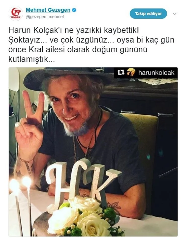 Ünlülerin Harun Kolçak üzüntüsü!