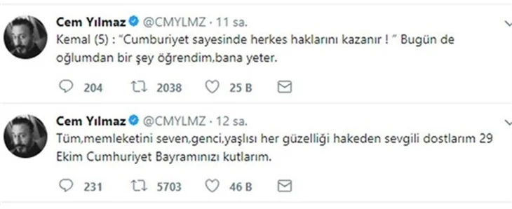Ünlülerin 29 Ekim Cumhuriyet Bayramı mesajı
