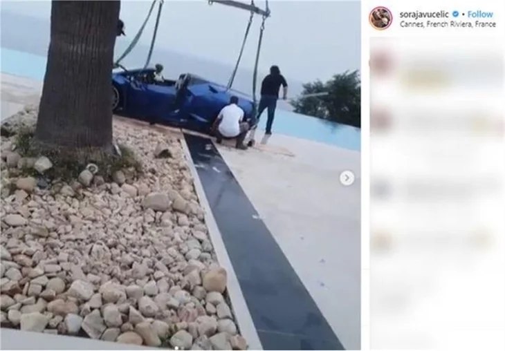 Ünlü model Soraja Vucelic, lüks aracıyla havuza uçtu!
