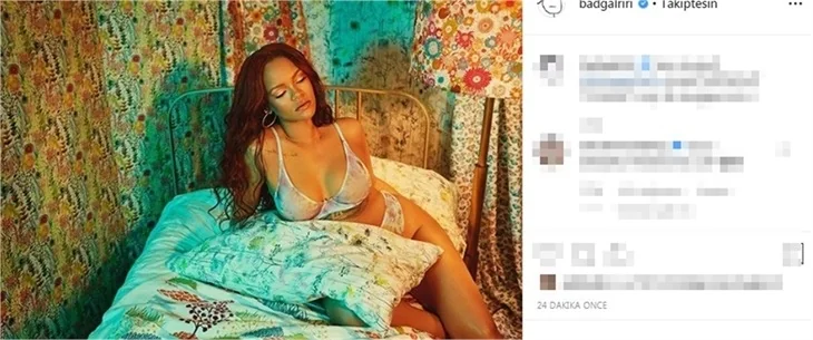 Rihanna'nın yatak pozu dikkat çekti!