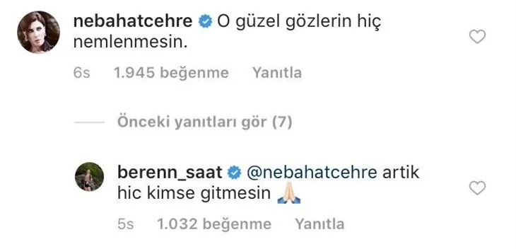Beren Saat ve Nebahat Çehre’den duygulandıran mesajlaşma...