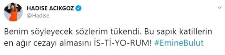 Ünlüler Emine Bulut cinayetine duyarsız kalmadı!