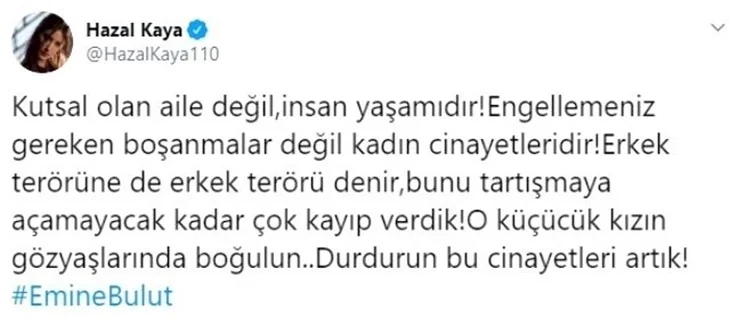 Ünlüler Emine Bulut cinayetine duyarsız kalmadı!
